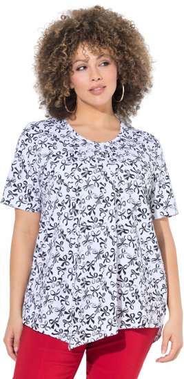 Ulla Popken Bow Print Short Sleeve Pointed Hem Tee Snow White - Bedrukte T-shirts voor dames - 