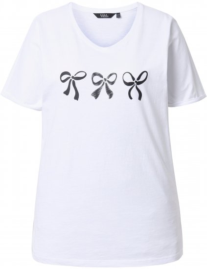 Ulla Popken Bow Short Sleeve Graphic Tee Snow White - Bedrukte T-shirts voor dames - 