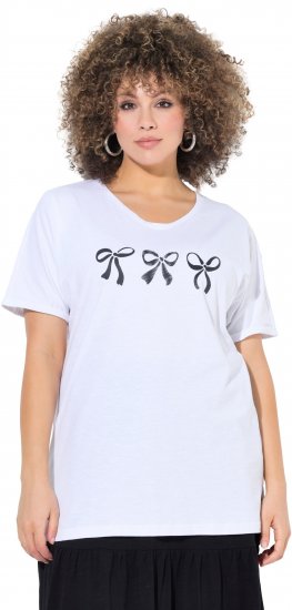 Ulla Popken Bow Short Sleeve Graphic Tee Snow White - Bedrukte T-shirts voor dames - 