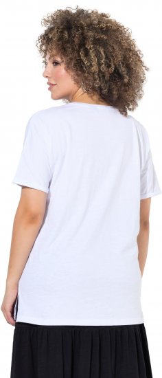 Ulla Popken Bow Short Sleeve Graphic Tee Snow White - Bedrukte T-shirts voor dames - 