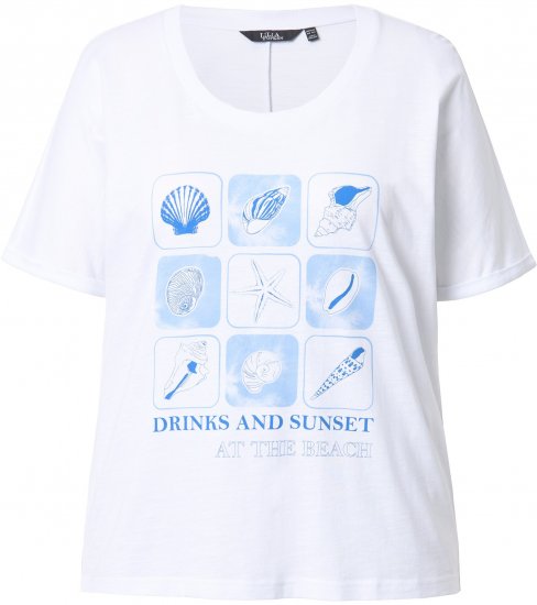 Ulla Popken Drinks And Sunset Graphic Tee Snow White - Bedrukte T-shirts voor dames - 