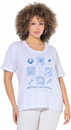 Ulla Popken Drinks And Sunset Graphic Tee Snow White - Bedrukte T-shirts voor dames - 