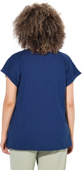 Ulla Popken Textured Paisley Motif Cap Sleeve Tee Navy - Bedrukte T-shirts voor dames - 
