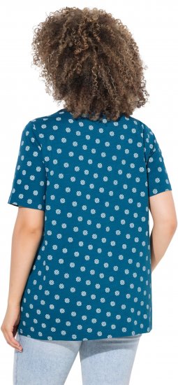Ulla Popken Tile Print Short Sleeve Pleated Tee Teal - Bedrukte T-shirts voor dames - 