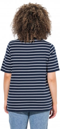 Ulla Popken Striped 1987 Boat Neck Tee Navy Blue - Bedrukte T-shirts voor dames - 