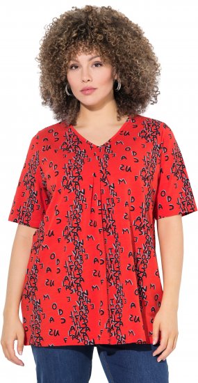 Ulla Popken Letter Print Short Sleeve Tee Red - Bedrukte T-shirts voor dames - 