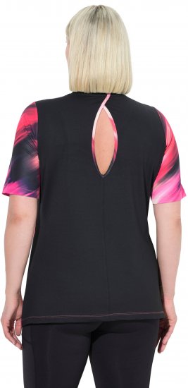 Ulla Popken Cutout Abstract Print Short Sleeve Tee Hibiscus Red - Bedrukte T-shirts voor dames - 
