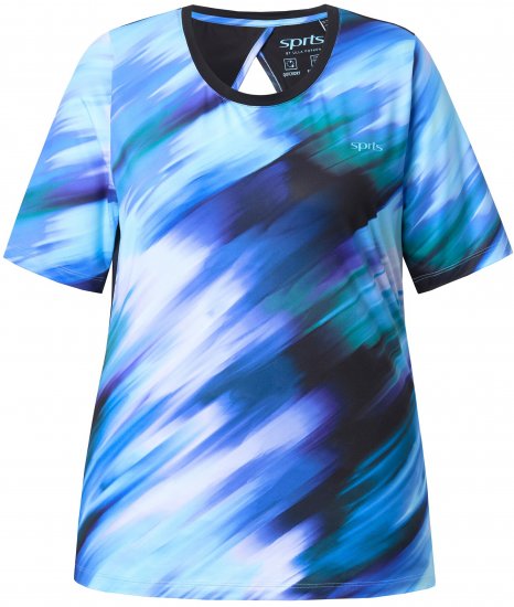 Ulla Popken Cutout Abstract Print Short Sleeve Tee Light Sapphire - Bedrukte T-shirts voor dames - 