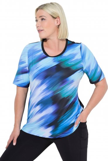Ulla Popken Cutout Abstract Print Short Sleeve Tee Light Sapphire - Bedrukte T-shirts voor dames - 
