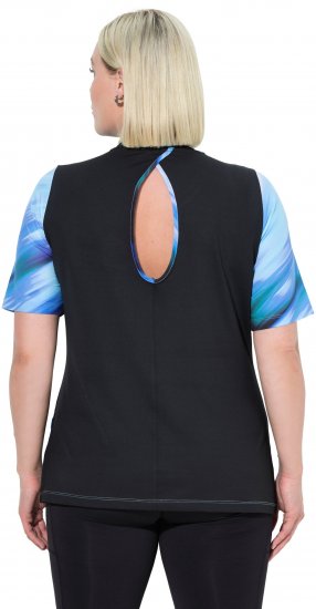 Ulla Popken Cutout Abstract Print Short Sleeve Tee Light Sapphire - Bedrukte T-shirts voor dames - 