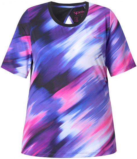 Ulla Popken Cutout Abstract Print Short Sleeve Tee Ink Blue - Bedrukte T-shirts voor dames - 