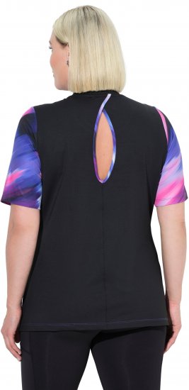 Ulla Popken Cutout Abstract Print Short Sleeve Tee Ink Blue - Bedrukte T-shirts voor dames - 