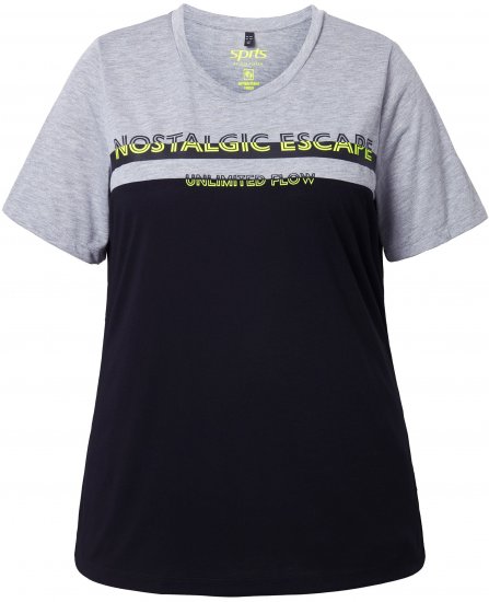Ulla Popken Nostalgic Escape Performance T-Shirt Black - Bedrukte T-shirts voor dames - 