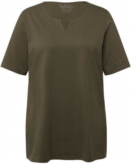 Ulla Popken Essential Notch Neck Stretch Tee Forest Green - T-shirts - 