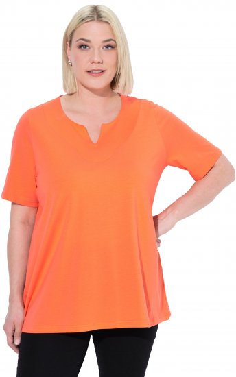 Ulla Popken Essential Notch Neck Stretch Tee Coral Pink - T-shirts - 