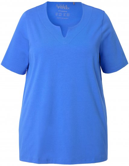 Ulla Popken Essential Notch Neck Stretch Tee Peacock Blue - T-shirts - 