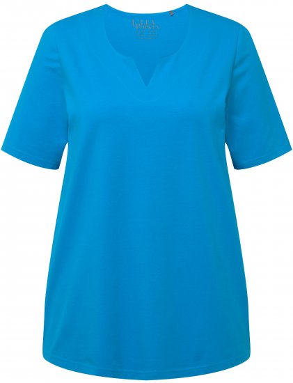 Ulla Popken Essential Notch Neck Stretch Tee Sapphire Blue - T-shirts - 