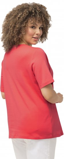 Ulla Popken Double Layer Rounded V-Neck Slim Fit Tee Dark Coral - T-shirts - 