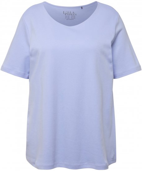 Ulla Popken Double Layer Rounded V-Neck Slim Fit Tee Pale Blue - T-shirts - 