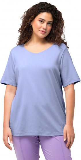 Ulla Popken Double Layer Rounded V-Neck Slim Fit Tee Pale Blue - T-shirts - 