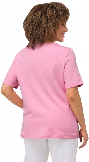 Ulla Popken Double Layer Rounded V-Neck Slim Fit Tee Light Pink - T-shirts - 