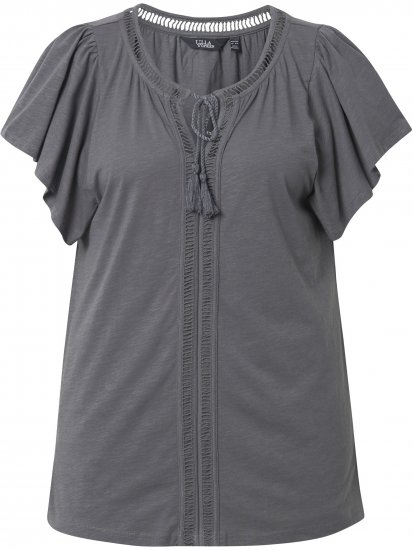 Ulla Popken Wing Sleeve V-Neck Tee Graphite Grey - T-shirts - 