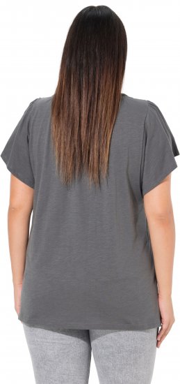 Ulla Popken Wing Sleeve V-Neck Tee Graphite Grey - T-shirts - 
