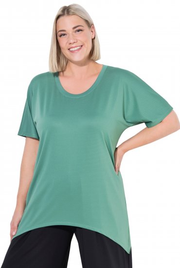 Ulla Popken Quick Drying Pointed Hem Stretch Fit Tee Ivy Green - T-shirts - 