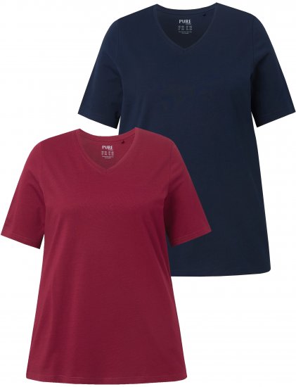 Ulla Popken Eco Cotton Basic T-Shirt 2-Pack Red/Navy - T-shirts - 