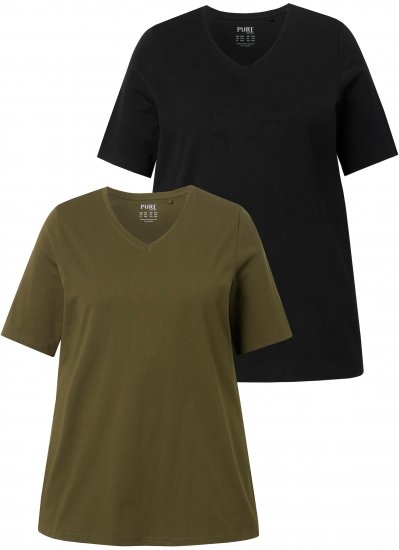 Ulla Popken Eco Cotton Basic T-Shirt 2-Pack Green/Black - T-shirts - 