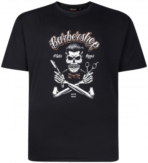 Espionage T437 Barbers Shop Printed T-Shirt Black - T-shirts - Grote Maten T-shirts Heren