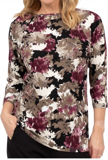 Scandinavian Caramel Flowers Blouse Purple and Brown - Bedrukte T-shirts voor dames - 