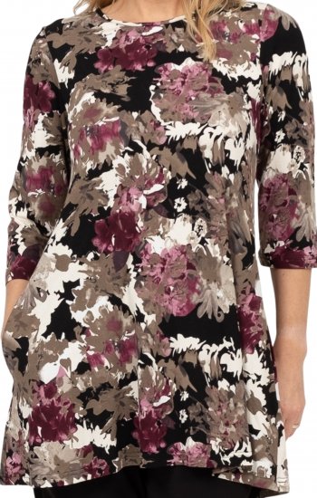 Scandinavian Caramel Flower Petals Tunic Brown - Bedrukte T-shirts voor dames - 