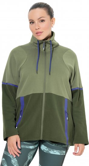 Ulla Popken Two-Tone ZIp Front Pocket Sweatshirt Olive Green - Sweaters & hoodies - 