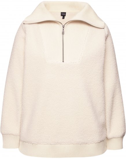 Ulla Popken Teddy Fleece Troyer Collar Sweatshirt Light Champagne - Sweaters & hoodies - 