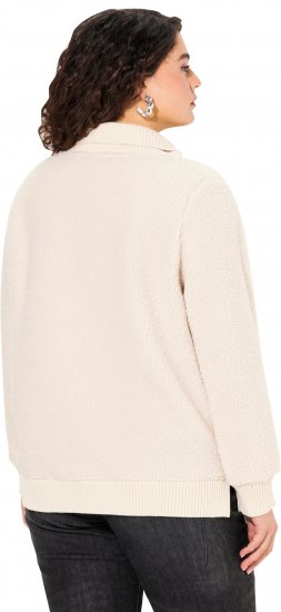 Ulla Popken Teddy Fleece Troyer Collar Sweatshirt Light Champagne - Sweaters & hoodies - 