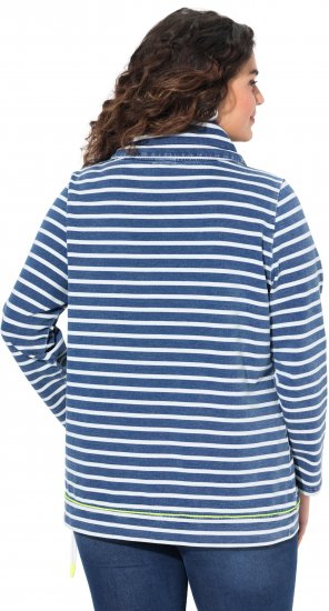 Ulla Popken Striped Turtleneck Neon Detail Sweatshirt Indigo Denim - Sweaters & hoodies - 