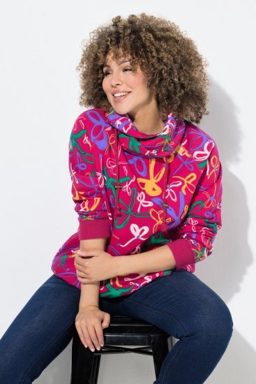 Ulla Popken Ribbon Print Turtleneck Sweatshirt Cherry Red - Sweaters & hoodies - Warme Sweatshirts, Hoodies & Truien