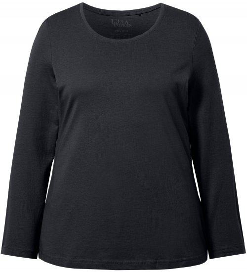 Ulla Popken Basic Round Neck Long Sleeve Slim Fit Cotton Tee Black - T-shirts - 