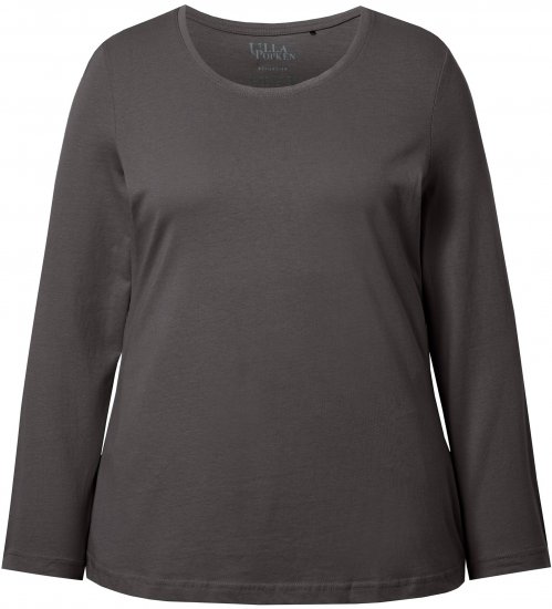 Ulla Popken Basic Round Neck Long Sleeve Slim Fit Cotton Tee Graphite Grey - T-shirts - 