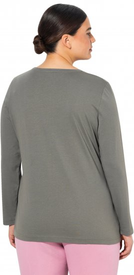 Ulla Popken Basic Round Neck Long Sleeve Slim Fit Cotton Tee Grey - T-shirts - 