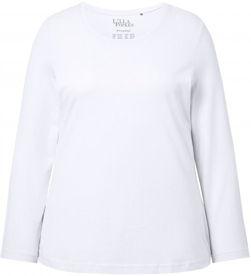 Ulla Popken Basic Round Neck Long Sleeve Slim Fit Cotton Tee Snow White - Rokken - 