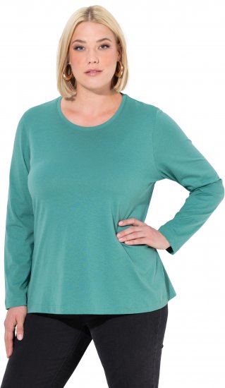 Ulla Popken Basic Round Neck Long Sleeve Slim Fit Cotton Tee Green - T-shirts - 