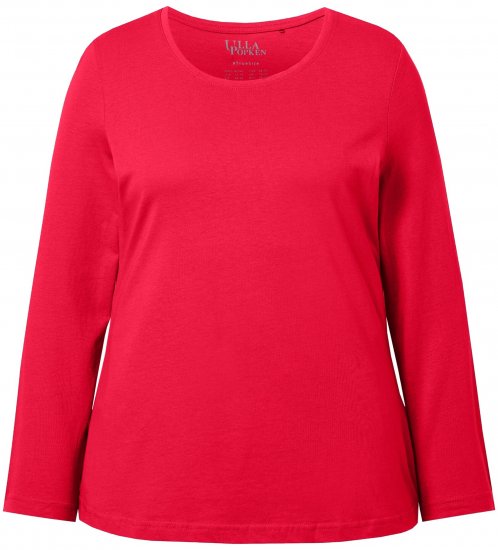 Ulla Popken Basic Round Neck Long Sleeve Slim Fit Cotton Tee Red - T-shirts - 