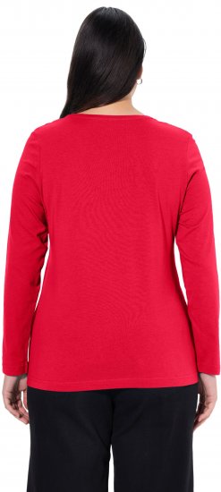 Ulla Popken Basic Round Neck Long Sleeve Slim Fit Cotton Tee Red - T-shirts - 