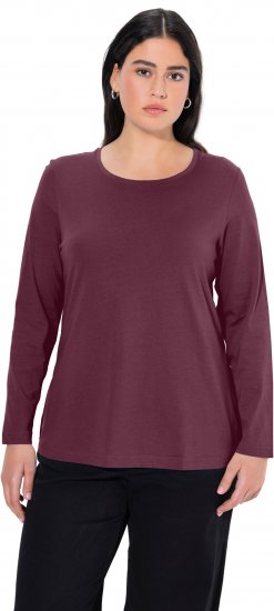 Ulla Popken Basic Round Neck Long Sleeve Slim Fit Cotton Tee Dark Berry - T-shirts - 