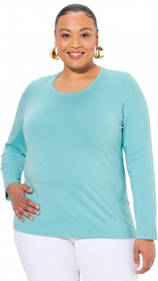 Ulla Popken Basic Round Neck Long Sleeve Slim Fit Cotton Tee Mint - T-shirts - 