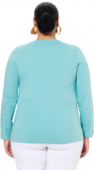 Ulla Popken Basic Round Neck Long Sleeve Slim Fit Cotton Tee Mint - T-shirts - 