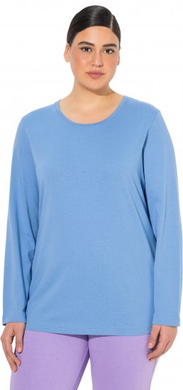 Ulla Popken Basic Round Neck Long Sleeve Slim Fit Cotton Tee Light Cornflower - T-shirts - 