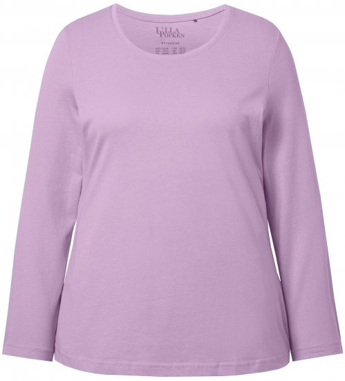Ulla Popken Basic Round Neck Long Sleeve Slim Fit Cotton Tee Lavender - T-shirts - 